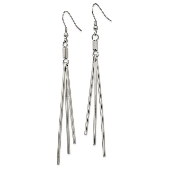 Chisel Earrings Stainless Steel Polished Bar Dangle Shepherds Hook Earrings