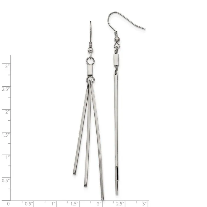 Chisel Earrings Stainless Steel Polished Bar Dangle Shepherds Hook Earrings