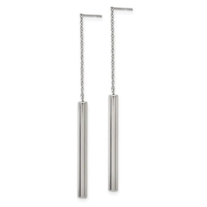 Chisel Earrings Stainless Steel Polished Bar Threader Earrings