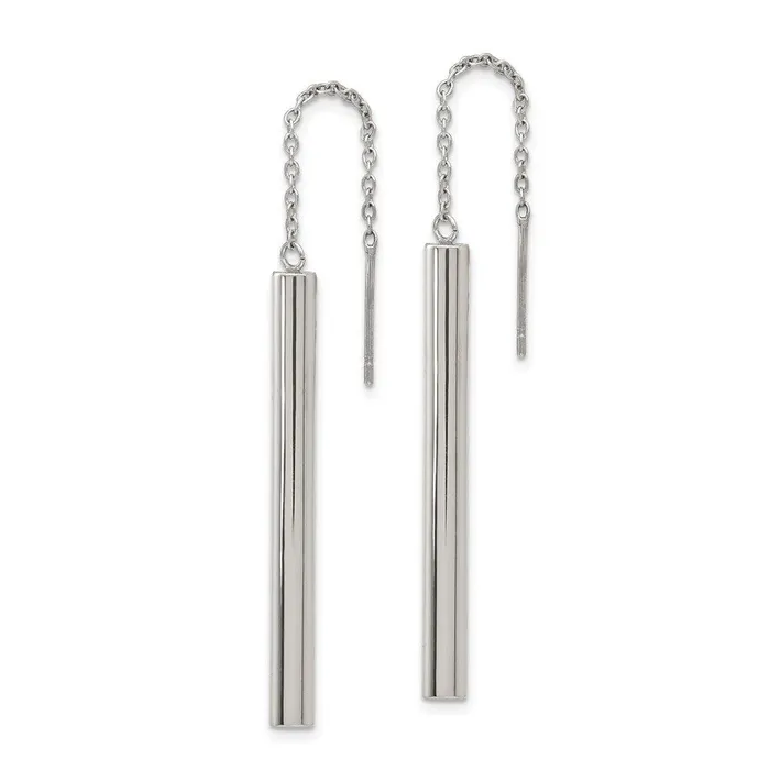 Chisel Earrings Stainless Steel Polished Bar Threader Earrings