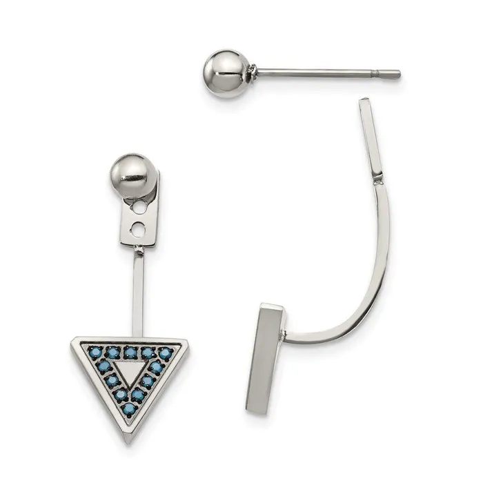 Chisel Earrings Stainless Steel Polished wReconstructed Turquoise Front Back Earrings