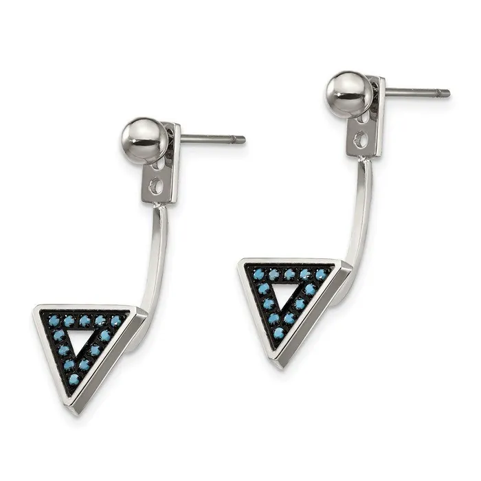Chisel Earrings Stainless Steel Polished wReconstructed Turquoise Front Back Earrings