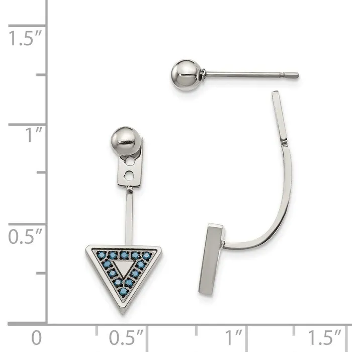 Chisel Earrings Stainless Steel Polished wReconstructed Turquoise Front Back Earrings