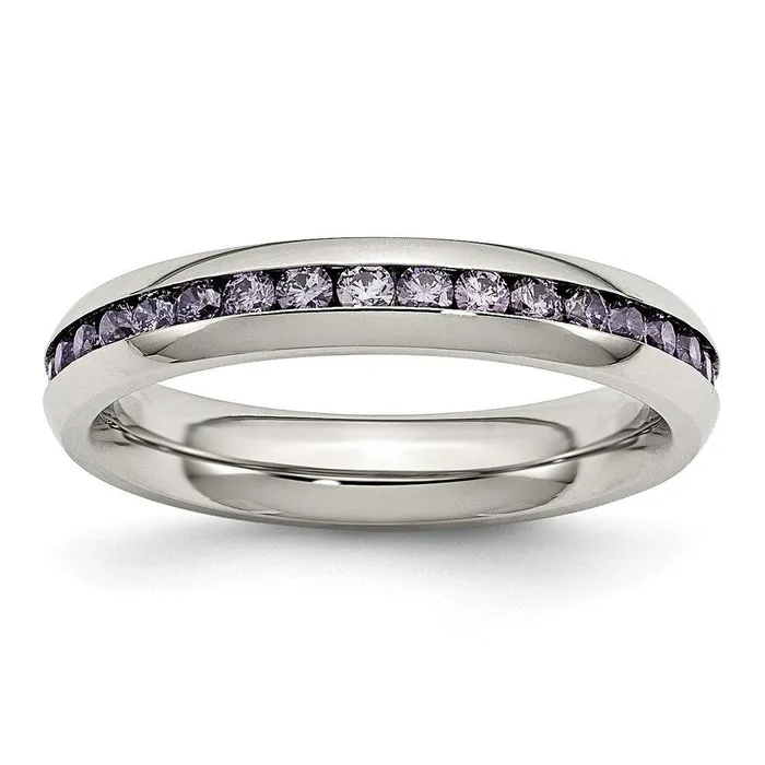 Chisel Rings Stainless Steel 4mm February Purple CZ Ring