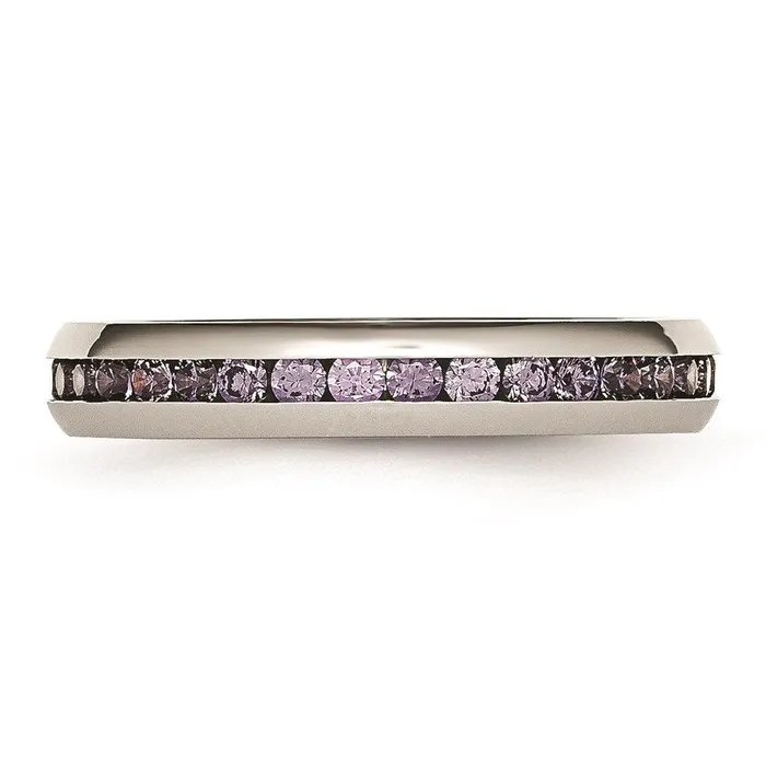 Chisel Rings Stainless Steel 4mm February Purple CZ Ring