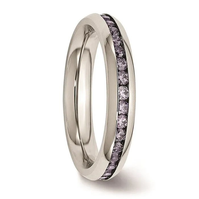 Chisel Rings Stainless Steel 4mm February Purple CZ Ring