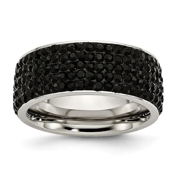 Chisel Rings Stainless Steel Black Crystal 9mm Eternity Ring