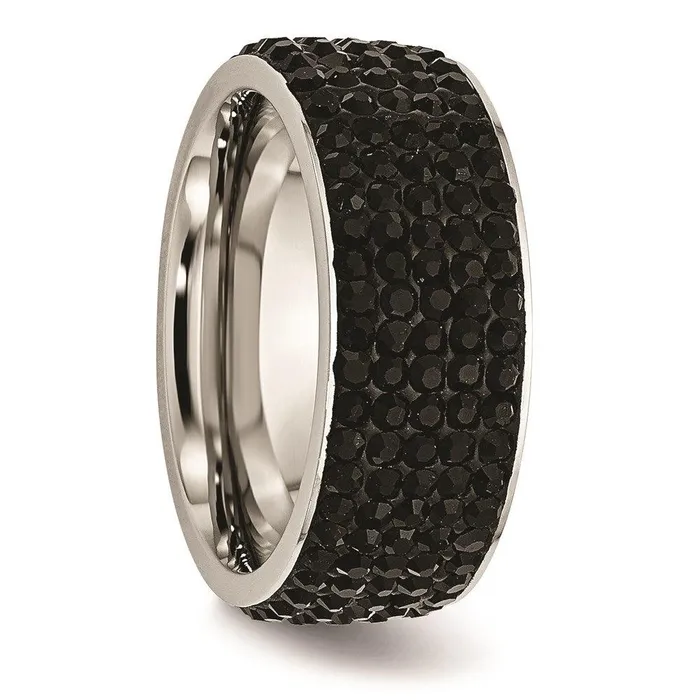 Chisel Rings Stainless Steel Black Crystal 9mm Eternity Ring