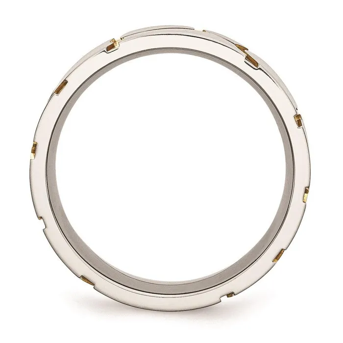 Chisel Rings Stainless Steel Grooved Yellow IPplated Mens 8mm Brushed Band