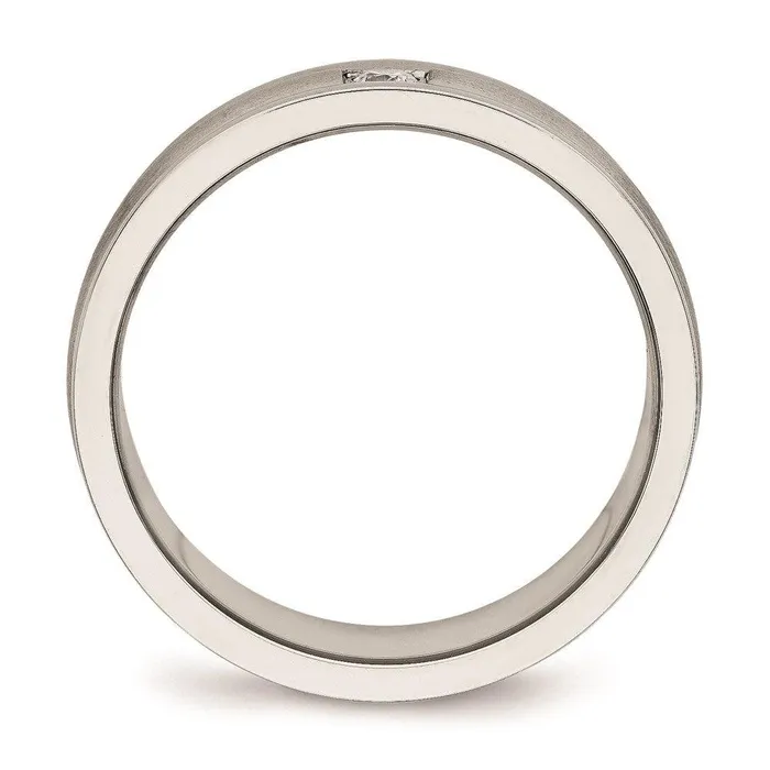Chisel Rings Stainless Steel Polished and Brushed Grooved CZ Ring