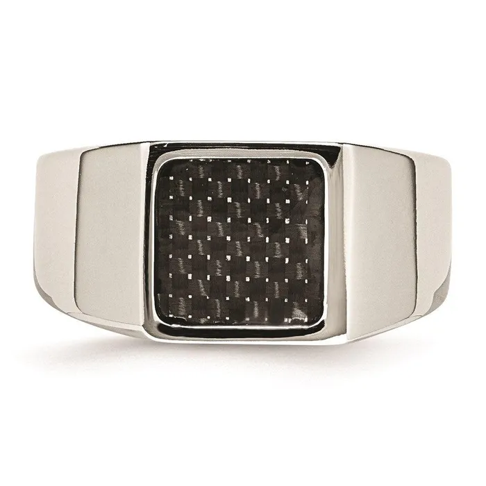 Chisel Rings Stainless Steel Polished Signet Carbon Fiber Inlay Ring
