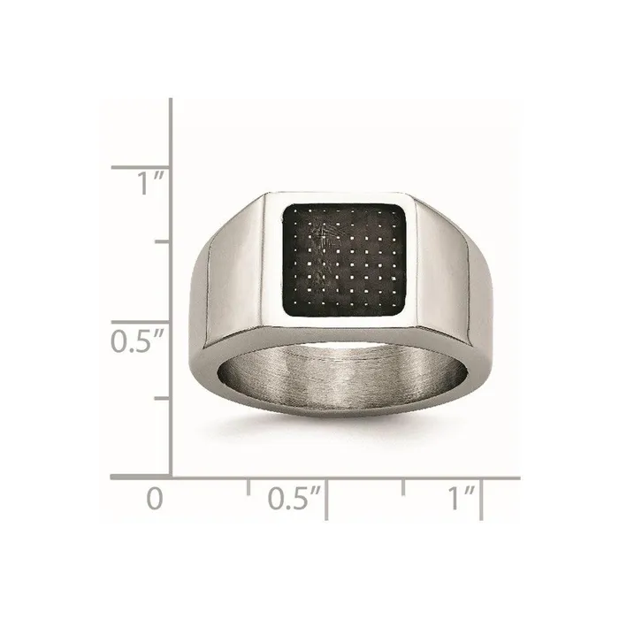 Chisel Rings Stainless Steel Polished Signet Carbon Fiber Inlay Ring