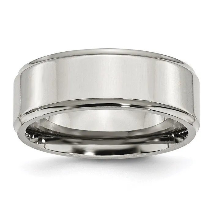 Chisel Rings Stainless Steel Ridged Edge 8mm Polished Band