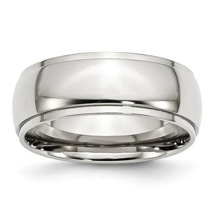Chisel Rings Stainless Steel Ridged Edge 8mm Polished Band