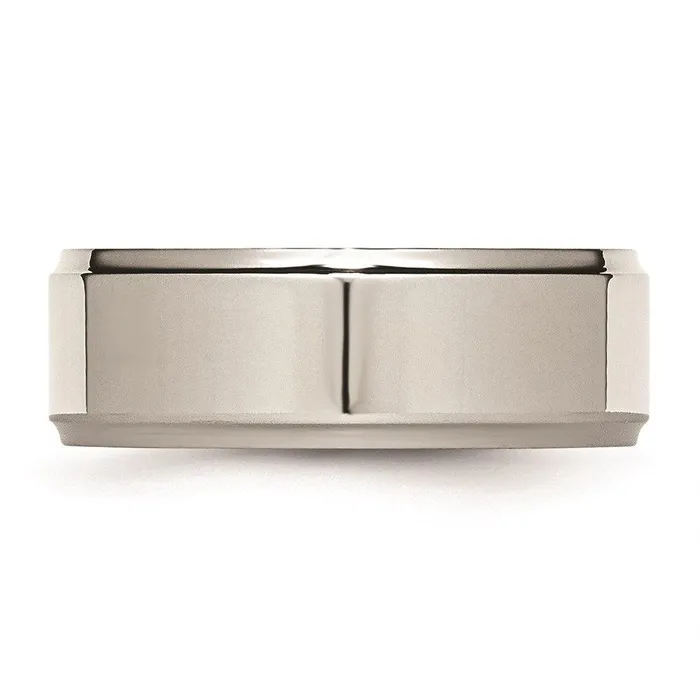 Chisel Rings Stainless Steel Ridged Edge 8mm Polished Band
