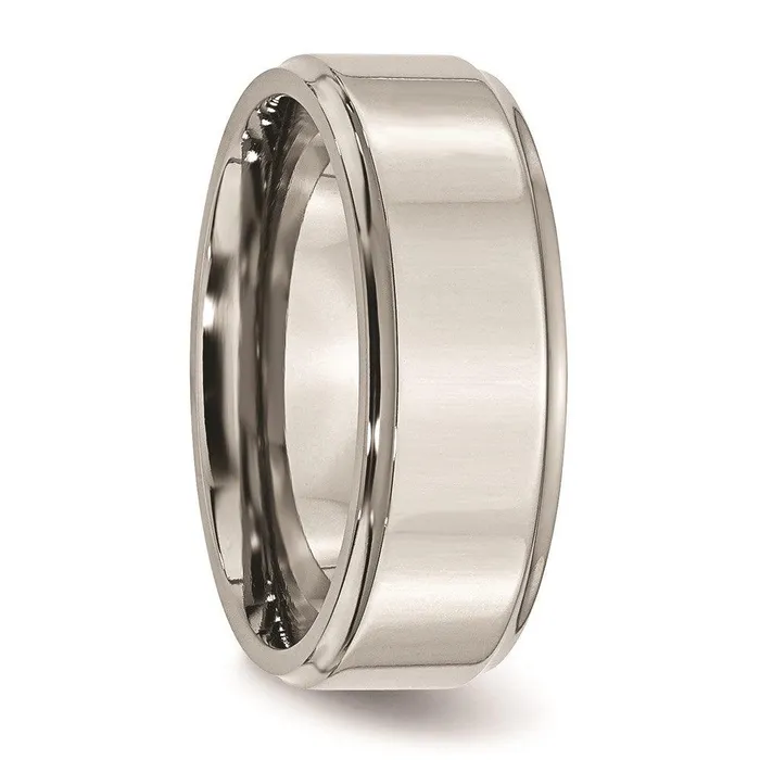Chisel Rings Stainless Steel Ridged Edge 8mm Polished Band