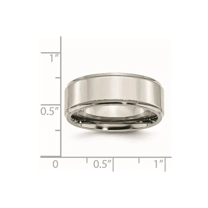 Chisel Rings Stainless Steel Ridged Edge 8mm Polished Band