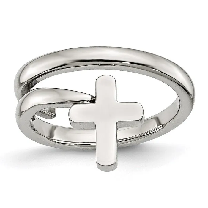 Chisel Rings Stainless Steel Twisted Cross Polished Ring