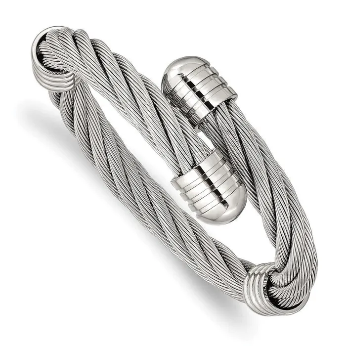 Chisel Stainless Steel Polished Adjustable Twist Wire Cuff Bangle Bracelets