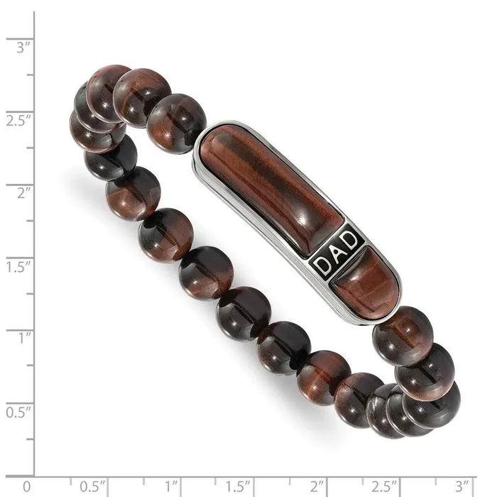 Chisel Stainless Steel Polished Enameled Tigers Eye Beaded DAD Stretch Bracelet Bracelets