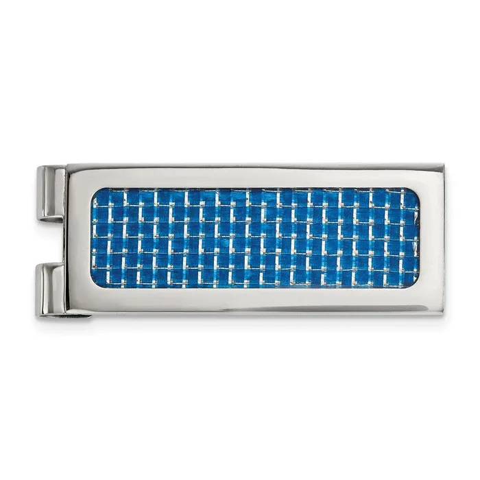 Chisel Stainless Steel Polished with Blue Carbon Fiber Inlay Money Clip Bracelets