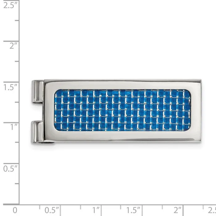 Chisel Stainless Steel Polished with Blue Carbon Fiber Inlay Money Clip Bracelets