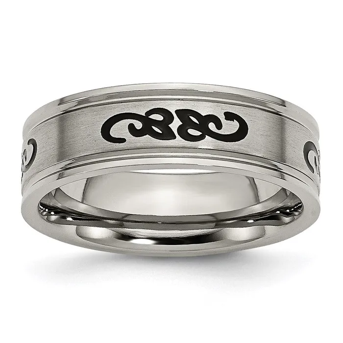 Chisel Titanium Black Rubber Ridged Edge 7mm Brushed Band TB277 Rings