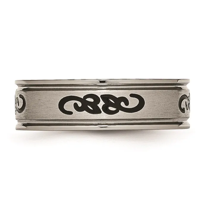 Chisel Titanium Black Rubber Ridged Edge 7mm Brushed Band TB277 Rings