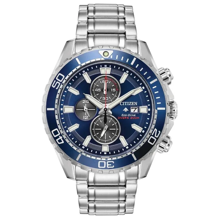Citizen Bracelets Citizen Mens Chronograph Watch Professional Diver Blue Dial Bracelet CA071058L