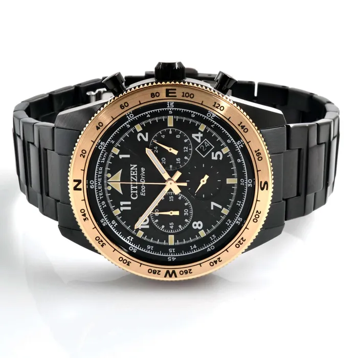 Citizen Bracelets Citizen Mens Watch Date Display Chrono Black Stainless Steel Bracelet CA455689E
