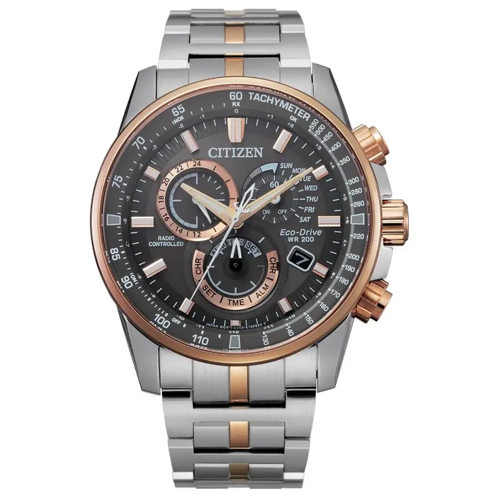 Citizen Mens Chronograph Watch PCAT Grey Dial Two Tone Bracelet CB588658H Citizen Bracelets