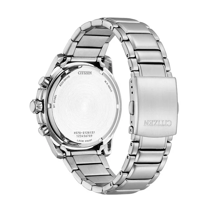 Citizen Mens Watch Core Chrono Black Dial Stainless Steel Bracelet AT119087E Citizen Bracelets