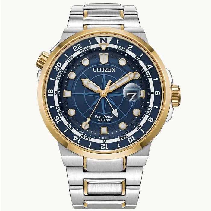Citizen Mens Watch Endeavor EcoDrive Blue Dial Two Tone Bracelet BJ714452L Citizen Bracelets