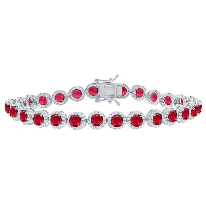 Classic Bracelets Classic Womens Bracelet Sterling Silver Round White and Ruby CZ Tennis T7972