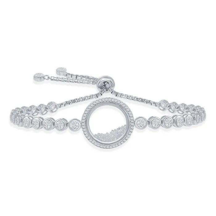 Classic Bracelets Sterling Silver Floating White CZ in a Disc BezelSet Bracelet