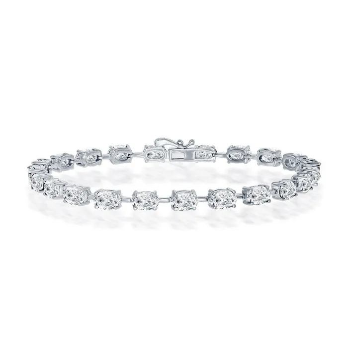 Classic Bracelets Sterling Silver WhiteTopaz Oval Gemstone Link Tennis Bracelet
