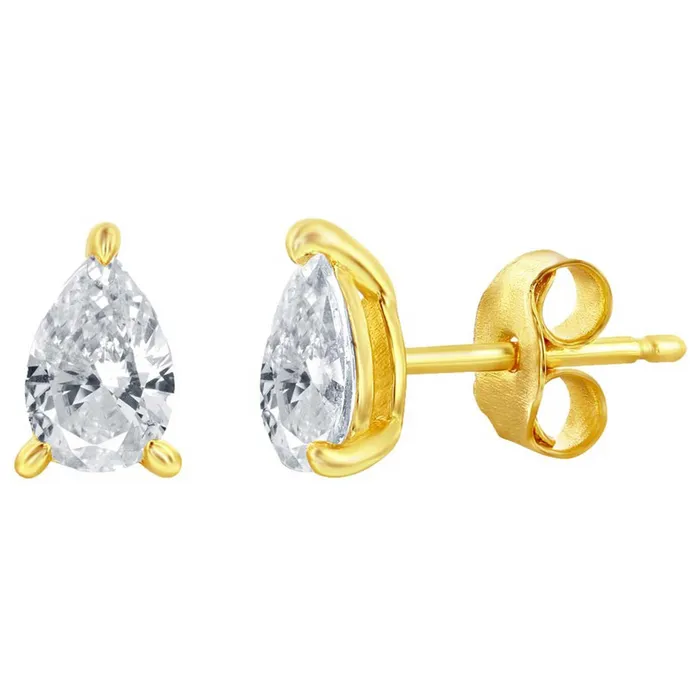 Classic Earrings Classic Womens Necklace and Earrings Set Gold Solitaire Pearshape CZ SET614