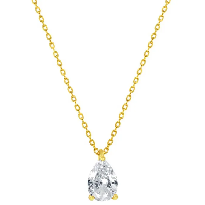 Classic Earrings Classic Womens Necklace and Earrings Set Gold Solitaire Pearshape CZ SET614