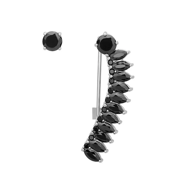 Classic Earrings Sterling Silver Black Marquise One CZ Stud Earrings