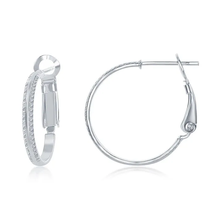 Classic Earrings Sterling Silver Double Ridge Hoop Earrings 20 mm