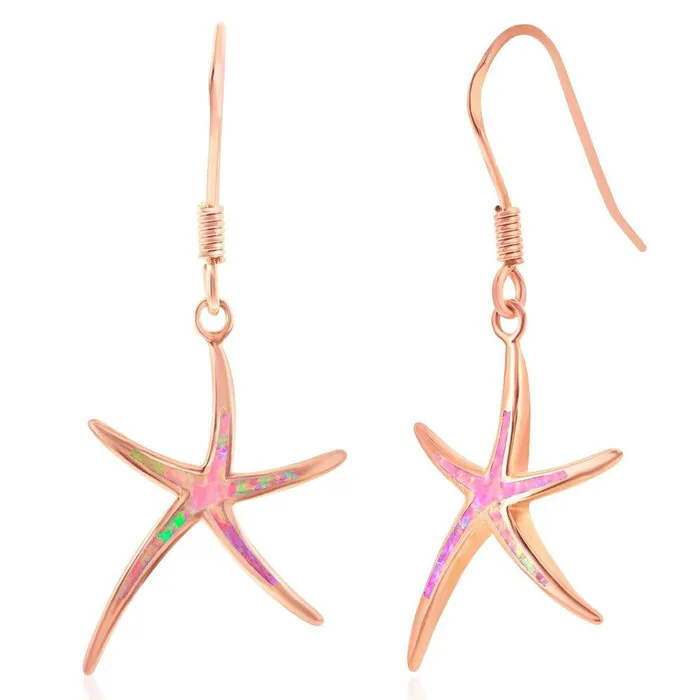 Classic Earrings Sterling Silver Rose GP Pink Inlay Opal Starfish Earrings