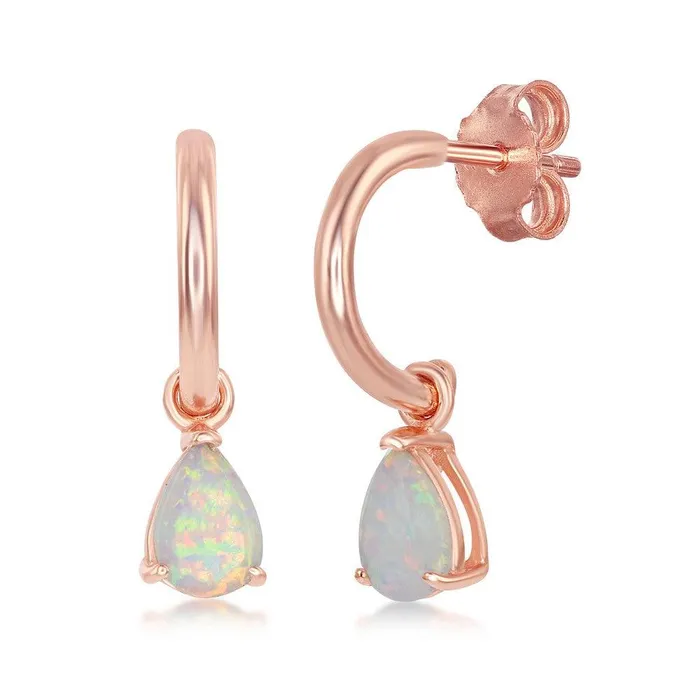 Classic Earrings Sterling Silver Rose GP White Inlay Opal Open Hoop Earrings