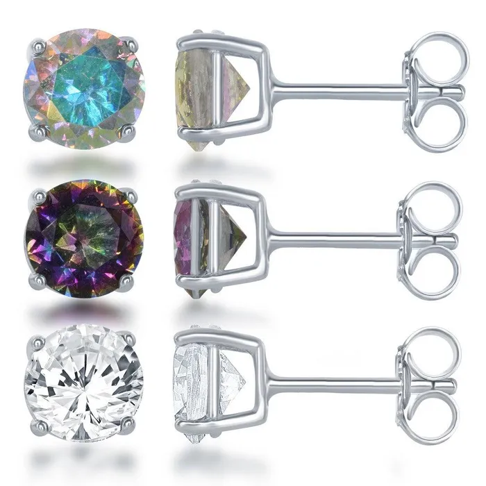 Classic Earrings Sterling Silver Round Stud Earrings Set of 3