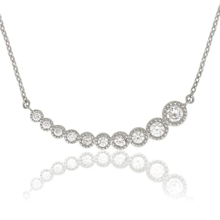Classic Necklaces Sterling Silver Graduating CZ Curved Necklace