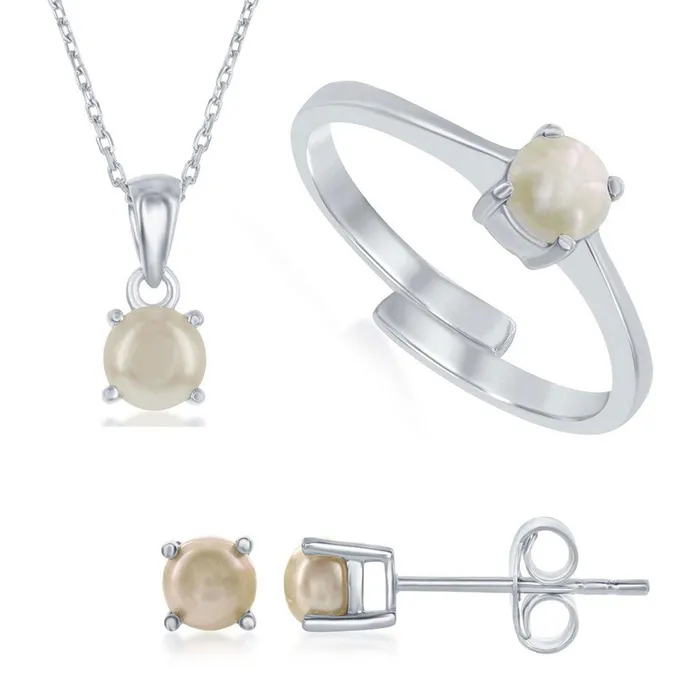 Classic Rings Classic Womens Set Sterling Silver White Pearl June Birthstone SET494
