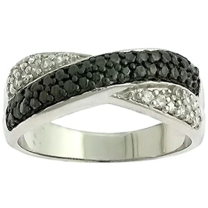 Classic Rings Classic Womens Silver Black CZ Overlapping Ring W8714