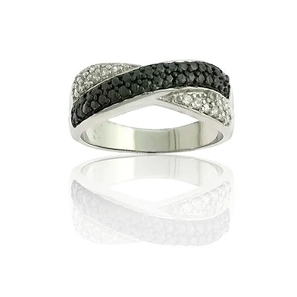 Classic Rings Classic Womens Silver Black CZ Overlapping Ring W8714