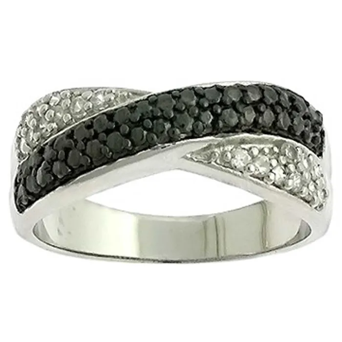 Classic Rings Classic Womens Silver Black CZ Overlapping Ring W8714