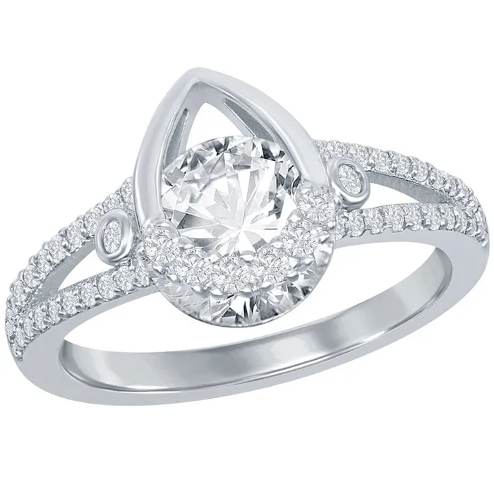 Classic Rings Classic Womens Silver Pearshaped Round CZ Ring W2626