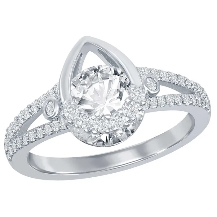 Classic Rings Classic Womens Silver Pearshaped Round CZ Ring W2626